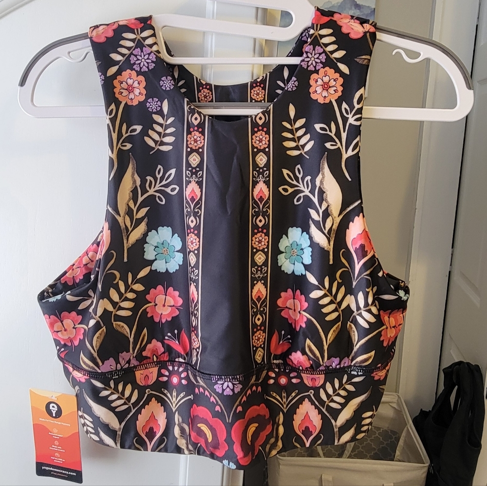 Floral Print Sports Bra - Black and Multicolor